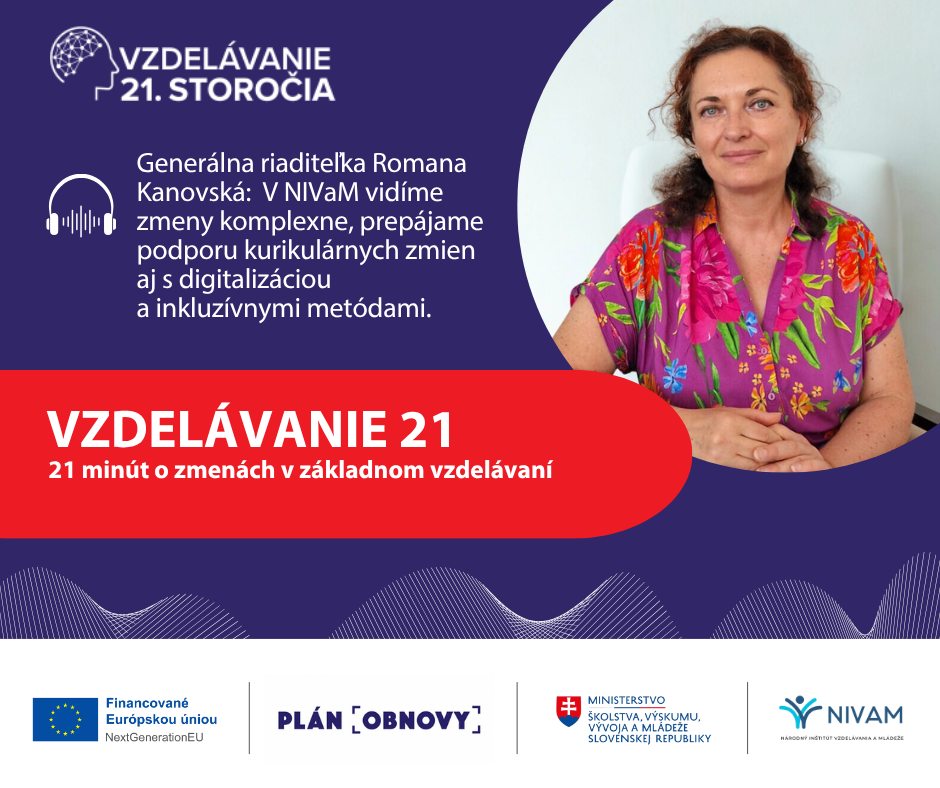 Promo banner epizódy podcastu NIVaM Vzdelávanie 21 s Romanou Kanovskou