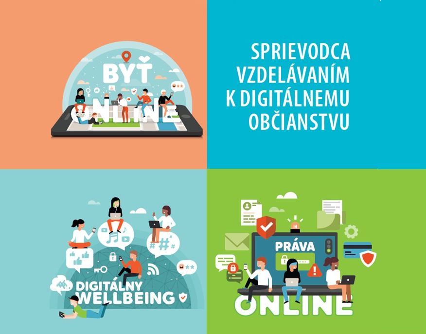 Obrázok: titulná strana publikácie SPRIEVODCA VZDELÁVANÍM K DIGITÁLNEMU OBČIANSTVU
