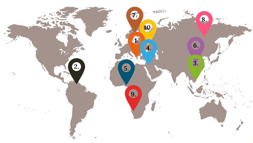 Ilustračný obrázok z publikácie: mapa s vyznačenými krajinami odkiaľ sú v knihe rozprávky