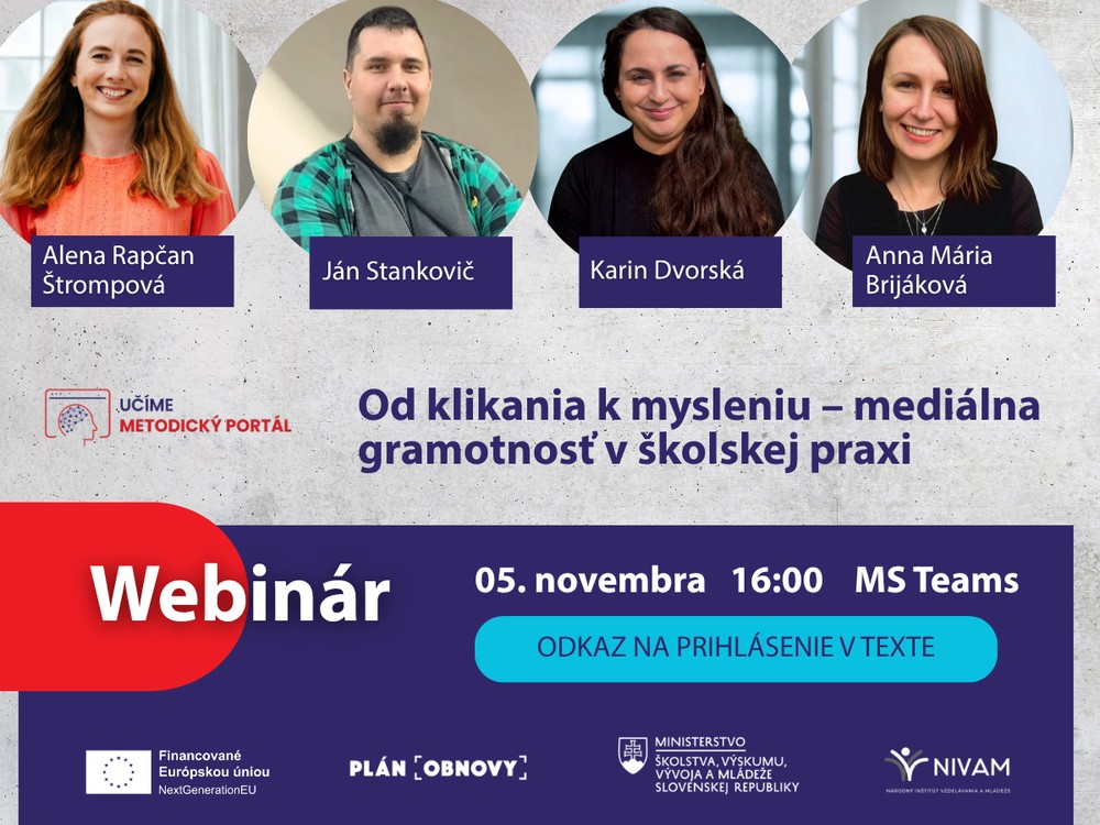 Webinár - Od klikania k mysleniu - mediálna gramotnosť v školskej praxi