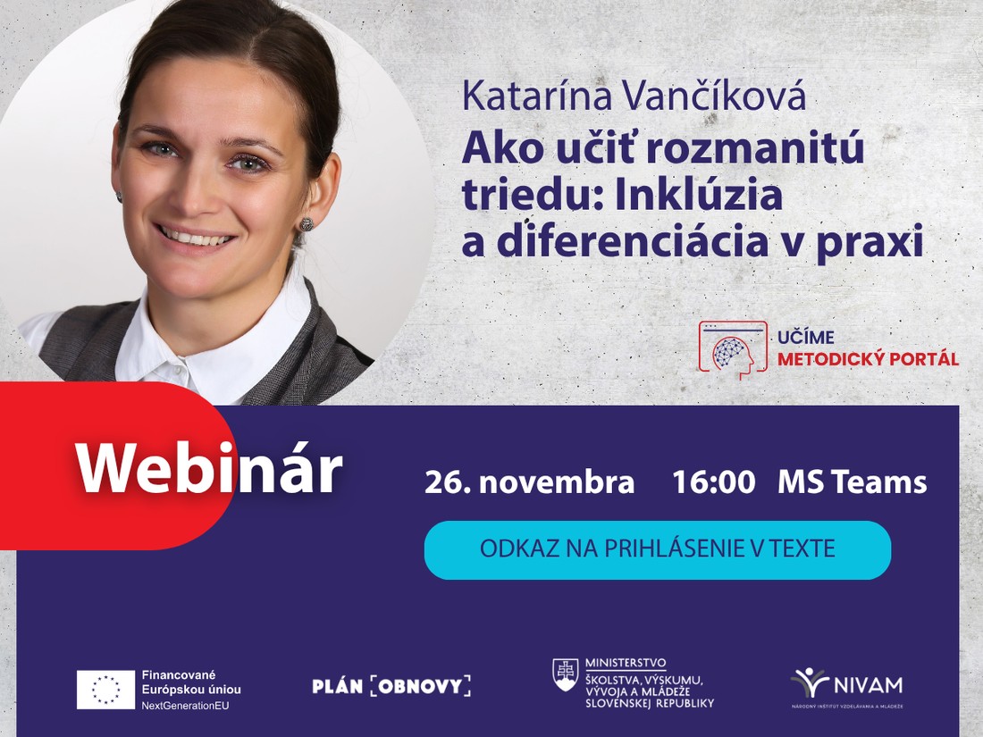 Promo banner webináru Ako učiť rozmanitú triedu: Inklúzia a diferenciácia v praxi