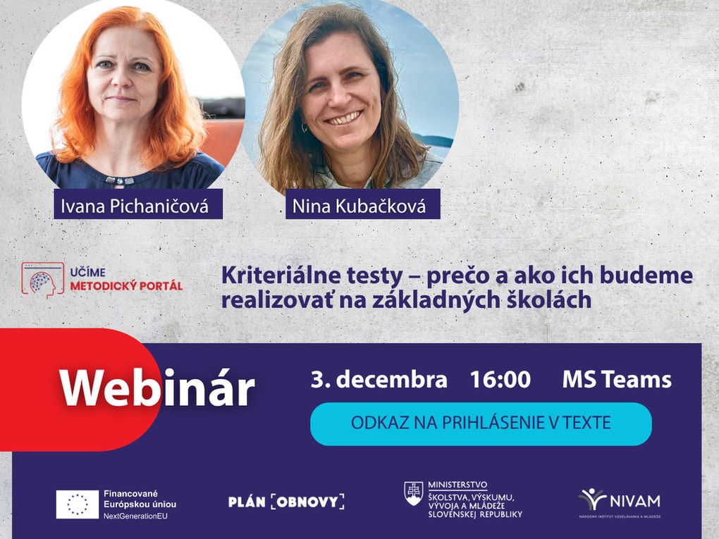Promo banner k webináru Kriteriálne testy - prečo a ako ich budeme realizovať na základných školách