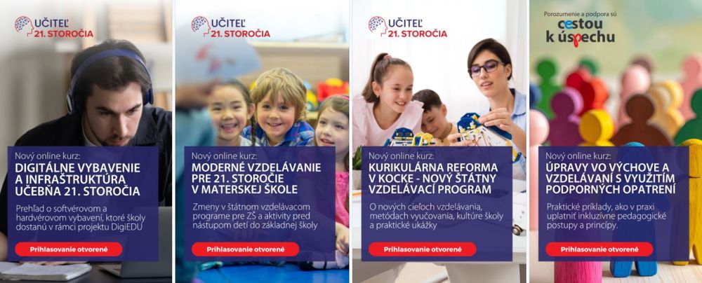 Banner s obrázkami jednotlivých online kurzov