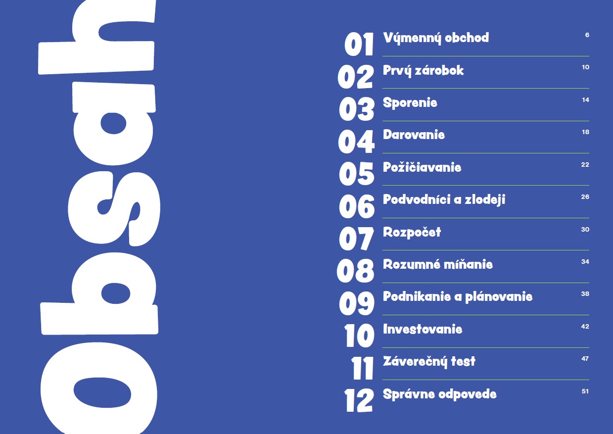 Obsah učebnice finančnej gramotnosti Tatra Scool