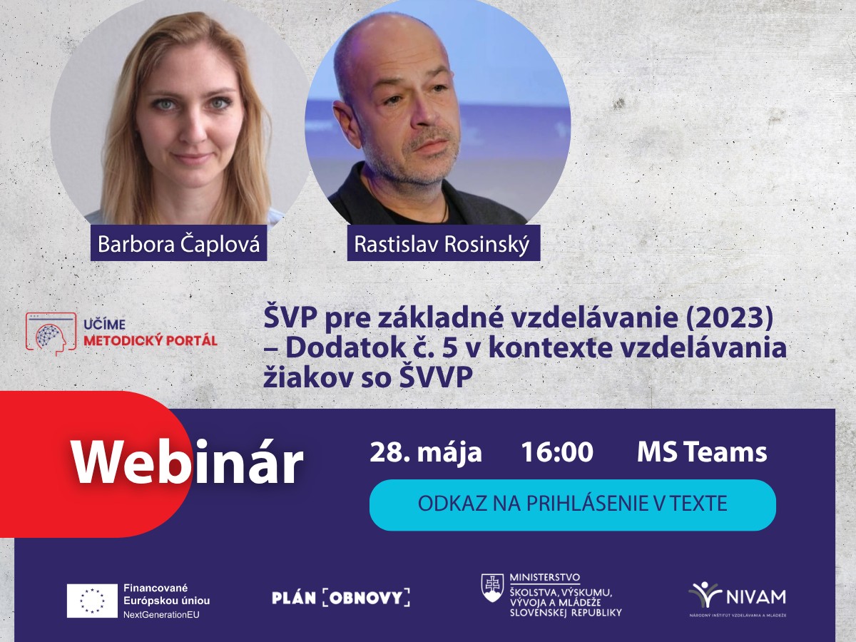 Promo banner k webináru NIVAM: Štátny vzdelávací program pre základné vzdelávanie 2023 - Dodatok č. 5 v kontexte vzdelávania žiakov so ŠVVP